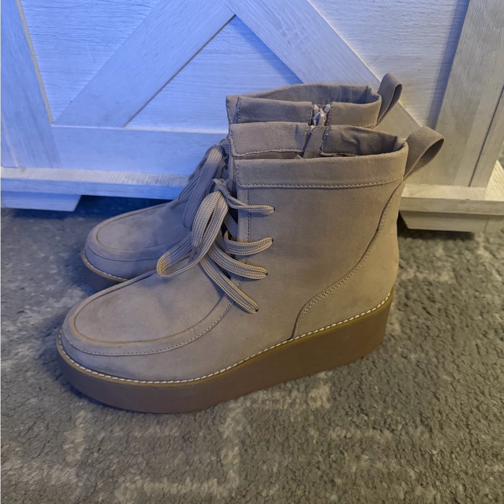 Women’s Beige Wedge Boots - Picture 2 of 7